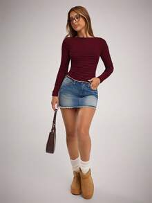 SHEIN Forever 21 Women's Casual Striped Print Long Sleeve T-Shirt