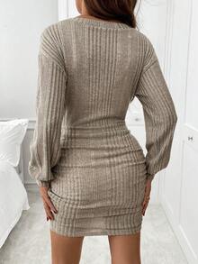 SHEIN Váy bầu dáng suông màu trơn thanh lịch khi đi làm - Màu Khaki - Xem 2