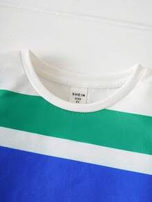 Joliand Joliand 2pcs Young Girl Elegant City Academic Colorful Striped Round Neck Short Sleeve T-Shirt And White Shorts Set,Summer Back To School Party Daily Wear - Multicolor - View 5