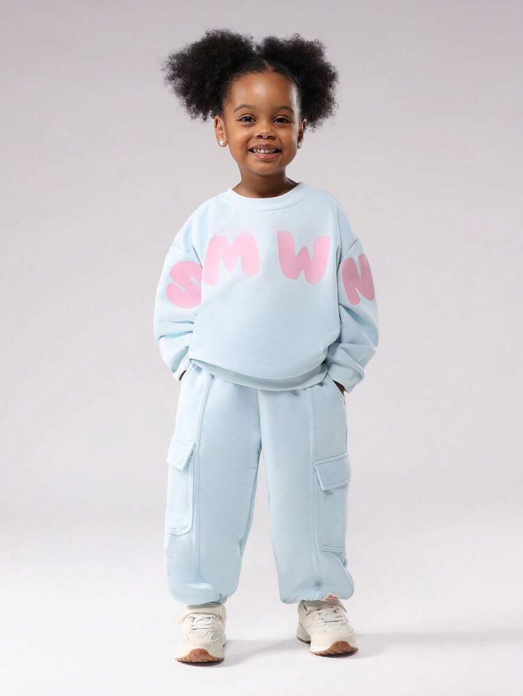 Oversized Sweatshirt And Jogger Set With Pink Text