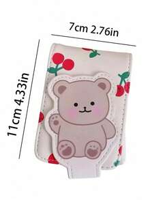 Bear Print Cosmetic Pouch Mirror Included Travel Organizer Lipstick Storage Case Velvet Lining Compact Carry On The Go Essential Zipper Closure Gift Idea