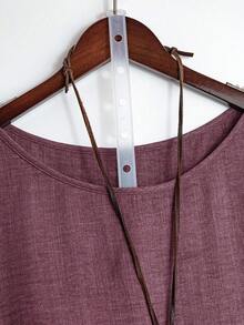 SHEIN LUNE Plus Size Solid Color Round Neck Ruffle Casual Pullover Shirt - Dusty Pink - View 3