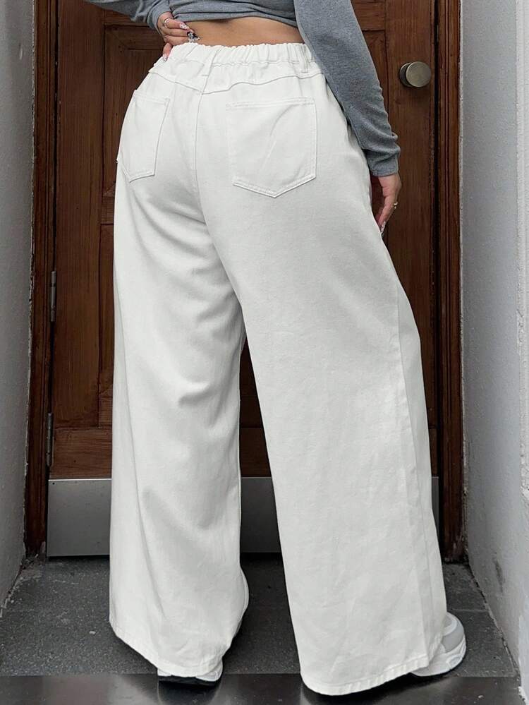 Dazy Plus Dark Wash Loose Straight Leg Long Denim Jeans, All Season