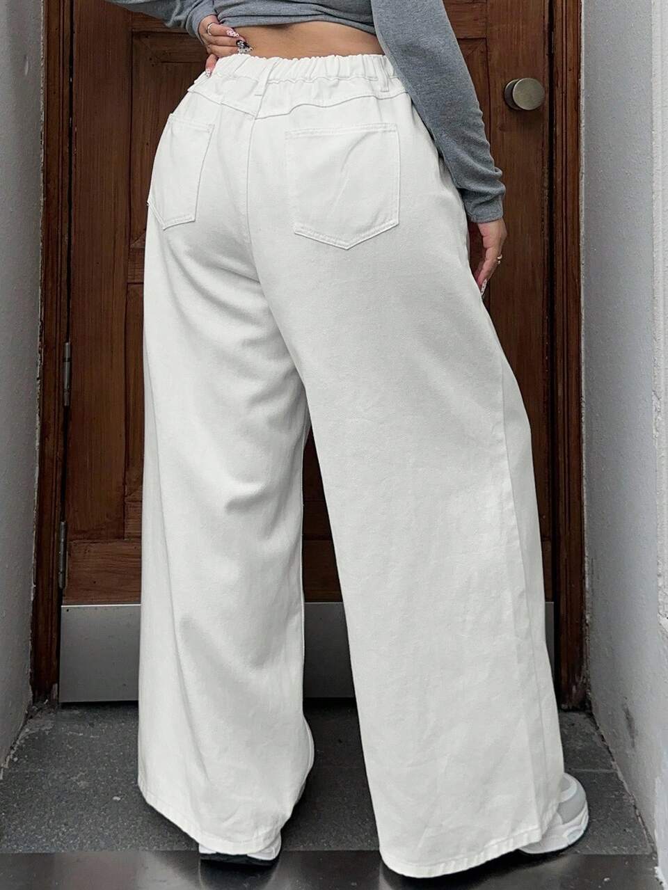 Dark Wash Loose Straight Leg Long Denim Jeans, All Season