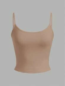 SHEIN EZwear 4pcs Women's Black, Brown, Khaki, Apricot Tight Fitted Cropped Casual Tank Tops, Suitable For Summer - Multicolor - View 5