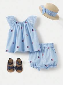 Joliand Joliand 2 件/套 女婴优雅城市学校爱国心旗印花针织无袖宽松上衣和阔腿短裤，适合日常休闲、独立日、旅行、海滩 7 月 4 日 7 月 4 日美国国旗 美国国旗 美国国旗 爱国旗帜 老荣耀 独立日