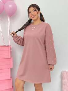 SHEIN EZwear Váy đen dáng rộng hở vai cỡ lớn dành cho nữ - Bụi hồng - Xem 5