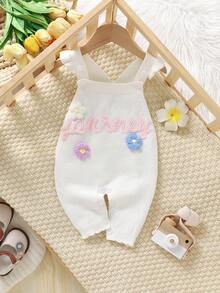 SHEIN Baby Mädchen Lässiger, stylischer, süßer rosa Jumpsuit mit floraler Stickerei, weich & bequem, geeignet für Alltag, Outdoor, Reisen, Urlaub, Zuhause, Kinderbetreuung, Herbst/Winter, Weihnachten, Schule, Party, vielseitig einsetzbar