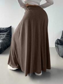 Flirla Váy len dáng rộng màu trơn thời trang đa năng cỡ lớn - màu nâu - Xem 2