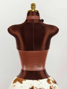 Y2K Amplova Women's Sexy Criss-Cross Backless Halter Neck Top, Summer Rodeo Cowgirl Brown 2 Piece Set - Brown - View 9