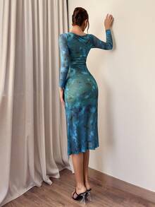 Aloruh Elegant Summer Mesh Printed Beach Vacation Dress - Multicolor - View 2