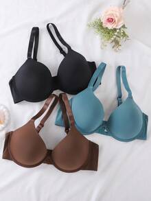 DesireSculpt Bộ 3 áo ngực có gọng màu trơn đơn giản cỡ lớn dành cho nữ, nâng ngực - Nhiều màu - Xem 3