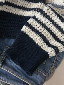 CosyJoli Plus Size Casual Polo Collar Striped Long Sleeve Pullover Sweater Women Pullover Collared Sweater Striped Sweater Women Striped Sweater In Fall/Winter