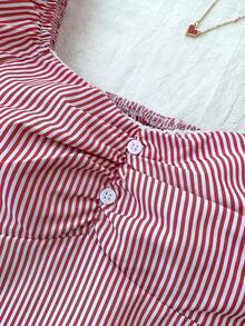 SHEIN Camisa informal minimalista y cómoda con tirantes a cuadros para niña preadolescente - Rojo y blanco - Ver 4