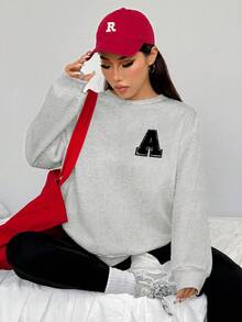 SHEIN EZwear 女士秋冬新款运动卫衣和打底裤套装 女士卫衣 刺绣卫衣 灰色卫衣 两件套休闲套装 女士卫衣 - 淺灰色 - 查看 4