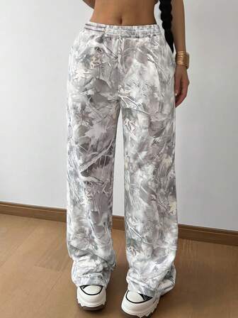 SHEIN Tween Girls' Casual Drawstring Waist Bare Branch Print Loose Sweatpants, Back-To-School Outfit, Cool Basics, Versatile Daily Wear Autumn/Winter Fall