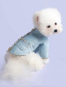 PETSIN 1pc Pet Coat, Cat And Dog Autumn And Winter Open Button Shirt, Comfortable Small Fragrant Windbreaker - Blue - View 4