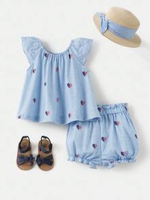 Joliand Joliand 2 件/套 女婴优雅城市学校爱国心旗印花针织无袖宽松上衣和阔腿短裤，适合日常休闲、独立日、旅行、海滩 7 月 4 日 7 月 4 日美国国旗 美国国旗 美国国旗 爱国旗帜 老荣耀 独立日