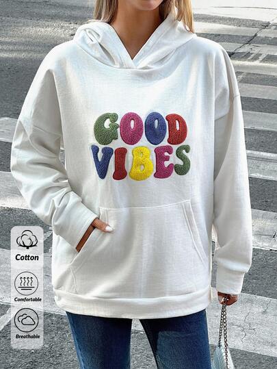 SHEIN Tall Tall Size Women Solid Colorful Embroidery Detailed Long Sleeve Sweatshirt