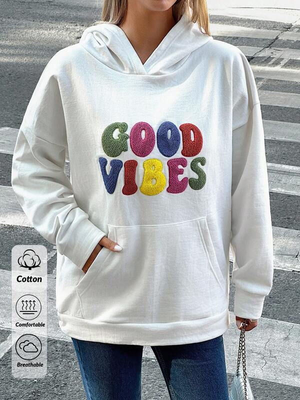 SHEIN Tall Tall Size Women Solid Colorful Embroidery Detailed Long Sleeve Sweatshirt