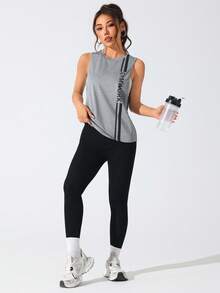 Easithlete 女式字母条纹圆领休闲健身运动背心 - 彩色 - 查看 3