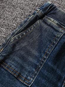 SHEIN Young Boy Fashion Casual Color Contrast Bow Embellished Blue Stretch Skinny Jeans For Dailywear And Winter Clothes Boys Jeans Boys Cargo Jeans Kids Jeans Fall - Dark Wash - View 4