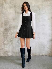 SHEIN Unity Nuevo vestido elegante sin mangas de alta gama con estilo retro francés para otoño - Negro - Ver 7