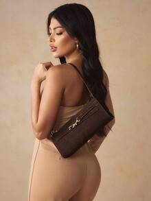 SHEIN SXY 女士单肩包，流浪包，绒面革，时尚，优雅，简约，个性化，多功能，经典，适合通勤，办公室，约会，日常，购物，下午茶 - 咖啡棕 - 查看 7