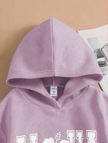 Sparklyn Teen Girl Casual Loose Fit Blue & White Floral Letter Print Sweatshirt Fall Winter - Purple - View 6