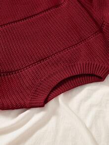 SHEIN EZwear 大码女式纯色休闲宽松圆领长袖毛衣 - 酒紅色 - 查看 3