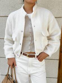 SHEIN Unity Women's Autumn/Winter Versatile Wool Blend Stand Collar Loose Jacket