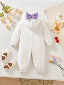 新生女宝宝柔软蓬松连帽连体衣，秋冬季 - 彩色 - 查看 2