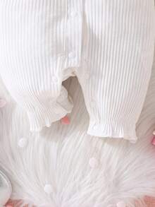 SHEIN 女嬰荷葉邊喇叭袖前蝴蝶結連身褲 - 白色 - 查看 4