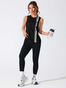 Easithlete 女式字母条纹圆领休闲健身运动背心 - 彩色 - 查看 8