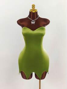 Amplova 万圣节仙女COS露肩露背交叉吊带连衣裙 - 綠色 - 查看 6