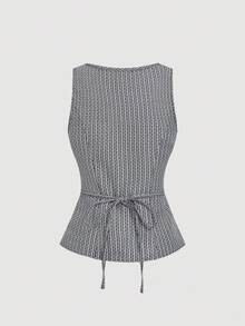 SHEIN MOD 女士优雅两件套：直筒裤和黑白背心 - 黑與白 - 查看 6