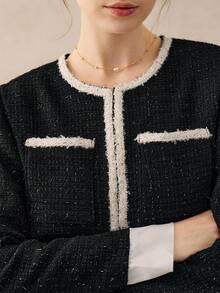 Cévolie 女士优雅通勤撞色花呢夹克