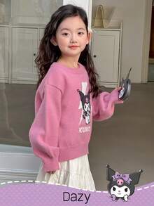 HELLO KITTY AND FRIENDS | SHEIN DAZY 少女卡通图案圆领毛衣 - 粉色 - 查看 3