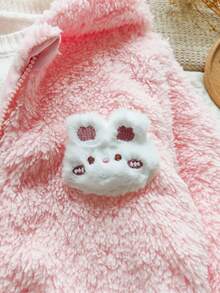 SHEIN Vintaside Kids 1 Áo khoác trùm đầu mùa đông cho bé gái, màu hồng ngọt ngào với họa tiết thỏ 3D ở mặt trước, họa tiết dễ thương, dáng rộng thoải mái, thích hợp cho hoạt động ngoài trời, thường ngày, thể thao - Hồng - Xem 6