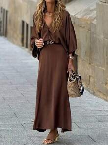 SHEIN Clasi Women's Elegant Autumn Shirt Dress 2 Pieces Set,Coffee Brown Vintage French Style Outfit,Teacher Outfits,Fall Clothes,Brunch Country Suit - Mocha Brown - View 8