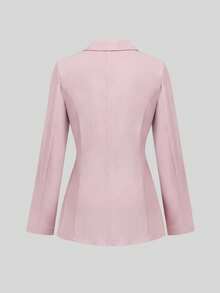 Sweetra Áo khoác Blazer tay dài đơn hàng khuy đơn giản cổ ve lật thời trang nữ - Màu Hồng baby - Xem 2