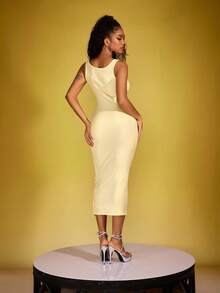 SHEIN Váy suông không tay màu trơn ôm vừa vặn cho nữ, mùa hè - Màu be - Xem 2