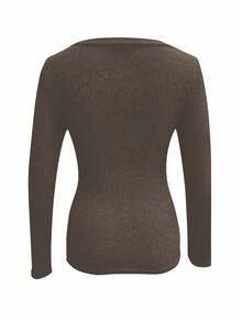 INAWLY Women's Basic V-Neck Slim Fit Long Sleeve T-Shirt, Casual Everyday Wear - Khaki - View 2