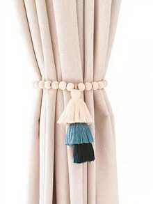SHEIN 1pc Boho Curtain Tieback – Wooden Bead Magnetic Curtain Buckle With Three-Color Tassel, Punch-Free Curtain Strap & Holdback For Office, Bedroom, Living Room, Home Decor, Farmhouse, Aesthetic, Handmade, Vintage, Rustic, Coastal, Minimalist - Multicolor - View 9