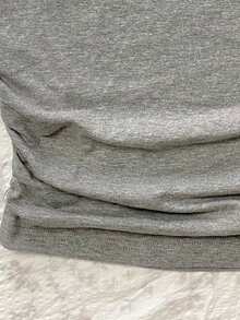 Attitoon 复古休闲心形线条素描设计露肩褶皱腰身紧身灰色短袖 T 恤，夏季舒适 - 淺灰色 - 查看 4