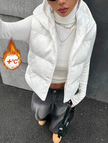 SHEIN ICON 性感女孩休闲背心夹克白色连帽羽绒背心秋冬