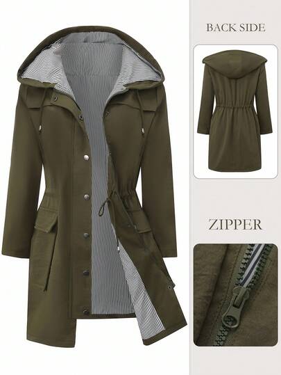 EMERY ROSE Plus Size Women's Reversible Hooded Trench Coat, Autumn/Winter Fall Cloth For Women