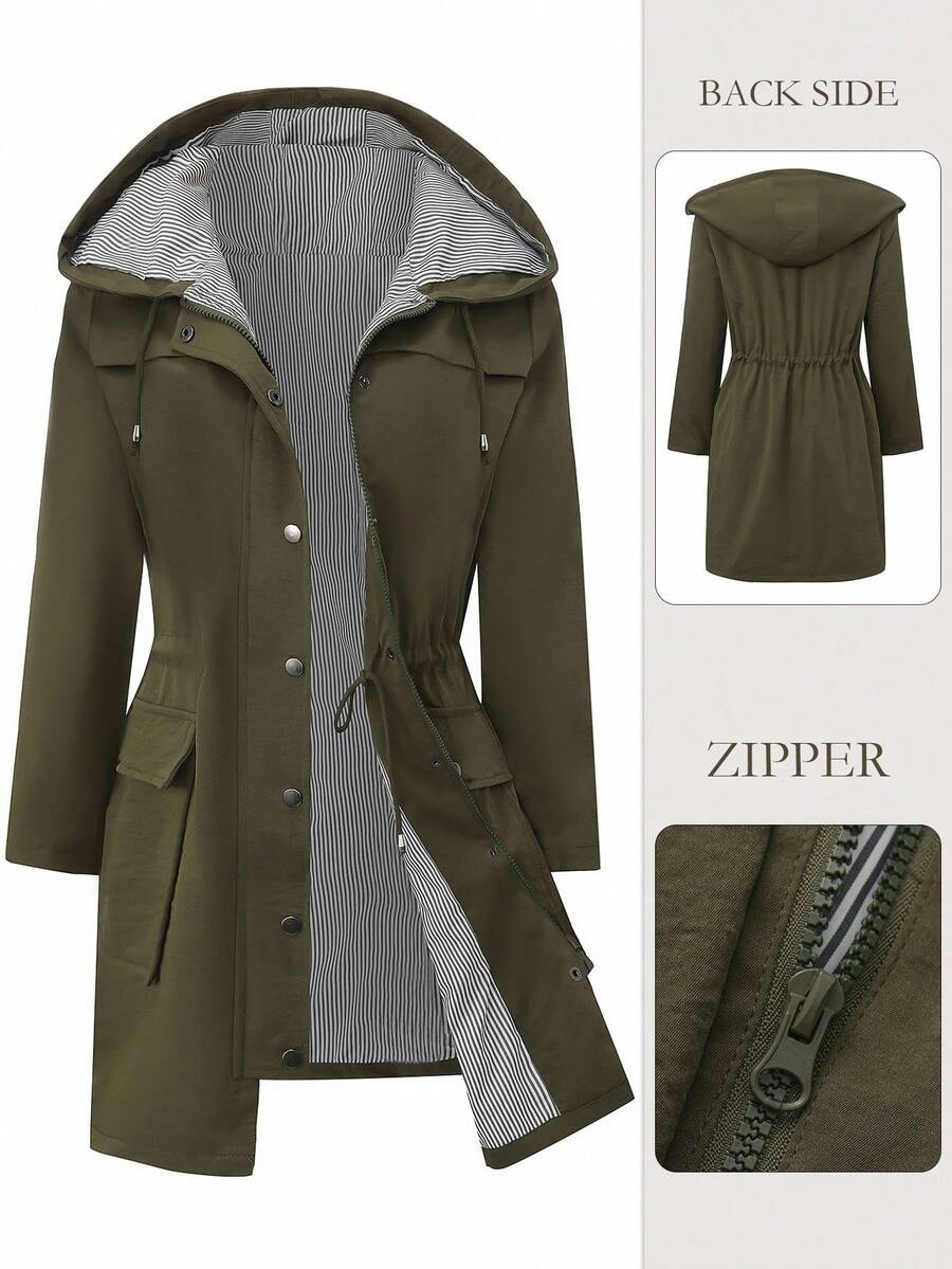 EMERY ROSE Plus Size Women's Reversible Hooded Trench Coat, Autumn/Winter Fall Cloth For Women