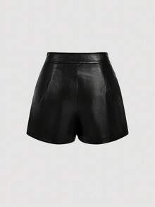 SHEIN MOD Vintage Black Asymmetrical Faux Layered Shorts - Preppy Style, 70s, Casual, Comfortable, Commuting, Old Money Aesthetic, Perfect For School Attire, Teaching Outfits, And Office Wear