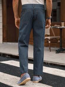 Manfinity NXTstreet 男士休闲条纹中腰直筒牛仔裤 - 藍色 - 查看 2